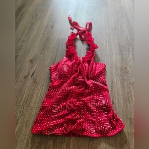 Dots Red and White Ruffle Halter Top